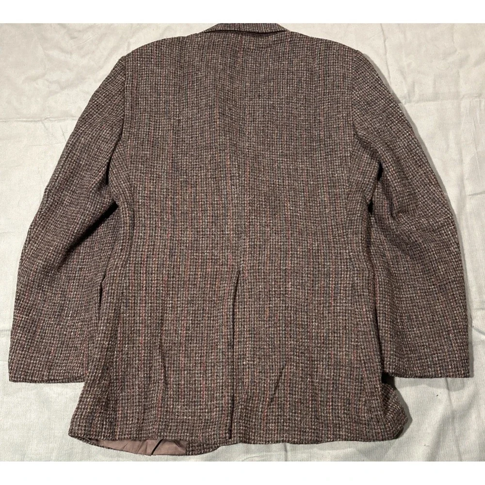 Harris Tweed Mens Wool Blazer Sport Coat Grey Brown Check USA Made 2 Button